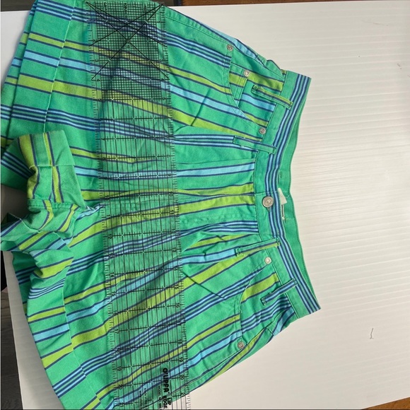 Skoozi vintage 90s 80s green blue vertical striped high rise shorts high waisted - Picture 10 of 10